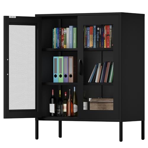 Black Metal Storage Cabinet,Metal Locker Storage Cabinet with 2 Mesh Doors and Adjustable Shelves,Kitchen Pantry Cabinets for Home,Sideboard,Living Room,Office(40" H) - color: Black, size: 40"H-Mesh Doors