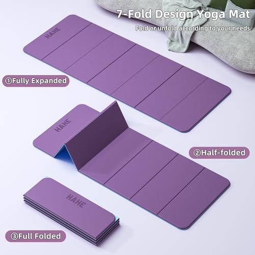 HAHE 7-Fold Design Extra Thick Yoga Mat 72"L x 24"W x 0.47", TPE - color: Purple & Sky Blue
