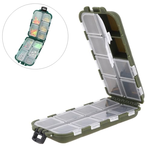 Small Fishing Box Portable Case, 16 Compartments Mini Storage Box Containers, Hooks Lure Baits Grid Box Fishing Box Fishing Accessories Box, Green