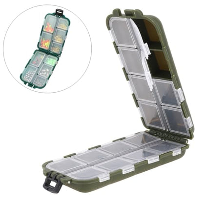 Small Fishing Box Portable Case, 16 Compartments Mini Storage Box Containers, Hooks Lure Baits Grid Box Fishing Box Fishing Accessories Box, Green