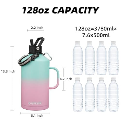 BJPKPK 128oz Insulated Water Bottle with Straw Lid, 1 Gallon Water Jug - color: Marshmallow, style: 128oz-Side Handle