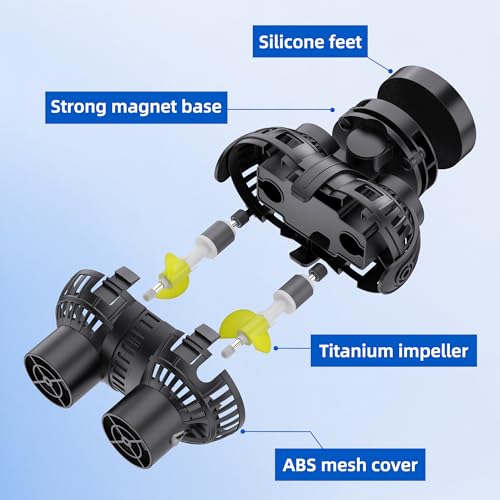 Magnetic Wave Maker for Aquarium: 1s Snap on 15mm Glass & Dry-Hand Relocation - Dual 180°Adjustable Heads Eliminate Dead Spots Improve Water Quality for 55-125 Gallon Fish Tank