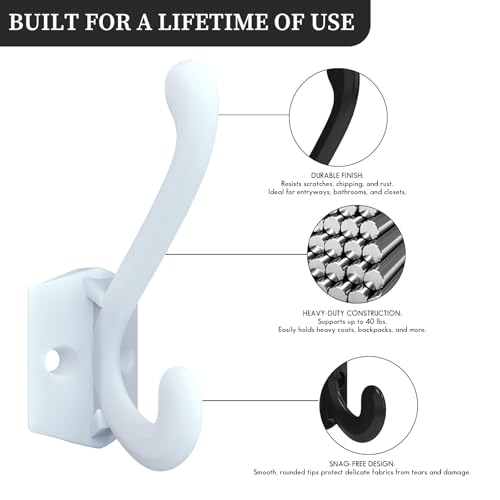 CBWLWJ 16 Pack Heavy Duty Metal Wall Hooks for Hanging, Wall Mounted Coat Hooks for Living Room, Bathroom, Kitchen – Hang Coat, Bag, Scarf, Towel, Hat, Key, Cup (White) - color: White