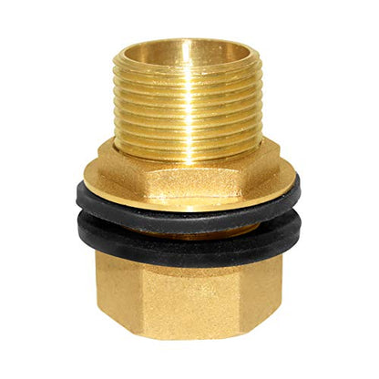 Brass Bulkhead Fitting 3/4“ Male x 3/4" Female Thread Water Tank Connector for Rain Barrels, Aquariums, Tubs, Pools - size: 3/4 Inch
