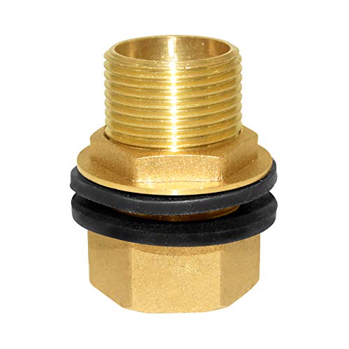 Brass Bulkhead Fitting 3/4“ Male x 3/4" Female Thread Water Tank Connector for Rain Barrels, Aquariums, Tubs, Pools - size: 3/4 Inch