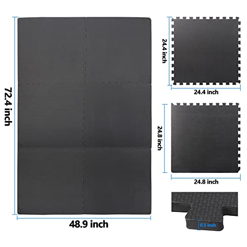 HomGarden Puzzle Exercise Mat 1/2’’ EVA Interlocking Foam Floor Mats for Exercise Equipment Home Gym Workout Mat(6 Tiles) Black