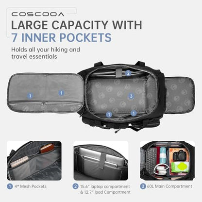 60L Gym Bag with Shoe Compartment 3 in 1 Tactical Duffle Bag - color: Khaki, size: 60L