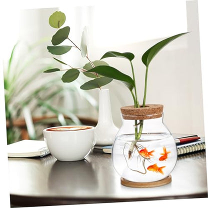 SUPVOX Decorative Glass Fish Tank for Betta Small Aquarium with Lid Bamboo Mat