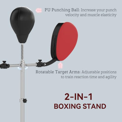 Soozier 3-in-1 Boxing Bag with Stand Adjustable Height 2 Target Arms Black
