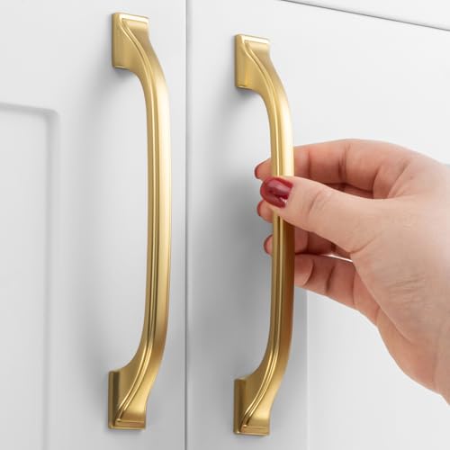 10 Pack 5 Inch Hole Centers, Brushed Gold Cabinet Pulls Gold Cabinet Handles Gold Kitchen Hardware for Cabinets ZP2409 Drawers Bedroom Dresser Bathroom Vanity Cupboard Closet - color: Brushed Gold, size: 5" Hole Centers-10 Pcs