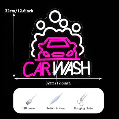 Car Wash Neon Sign for Wall Decor Car Neon Light Dimmable Sedan LED Light Sign for Party Gas Station Service Area Auto Repair Shop Car Show - style: Car Wash