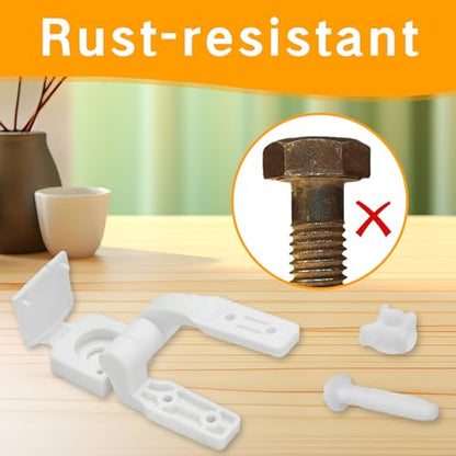White Plastic Toilet Seat Hinge Replacement with Bolts, Screws, and Nuts, Universal Toilet Seat Bracket Hardware for Replacement and Repair.