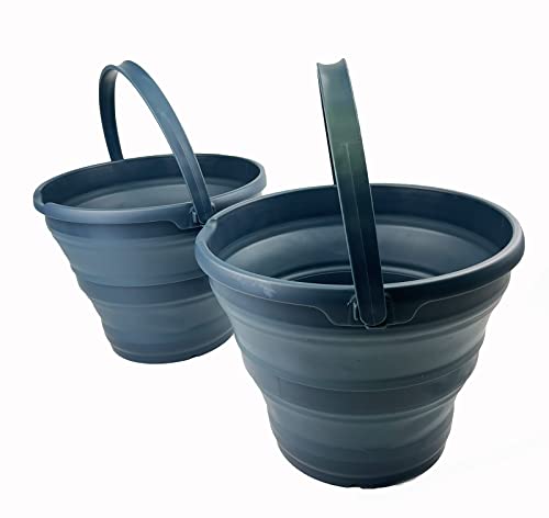 SAMMART 10L (2.6 Gallon) Collapsible Plastic Bucket - Foldable Round Tub - Portable Fishing Water Pail - Space Saving Outdoor Waterpot, Size 33cm Dia (Leaf Blue (Set of 2)) - color: Leaf Blue (Set of 2)