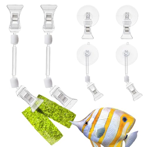 SUPERFINDINGS 2Pcs Seaweed Clip Veggie Feeder Clip with 4Pcs Plant Suction Cup with Clip Feed Holder Clip for Aquarium Fish Tank Accessories