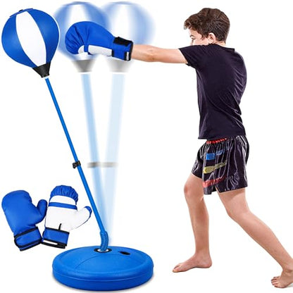 Punching Bag Set Toy with Boxing Gloves, Ideal Birthday for Kids Ages 3-8+ - color: Blue