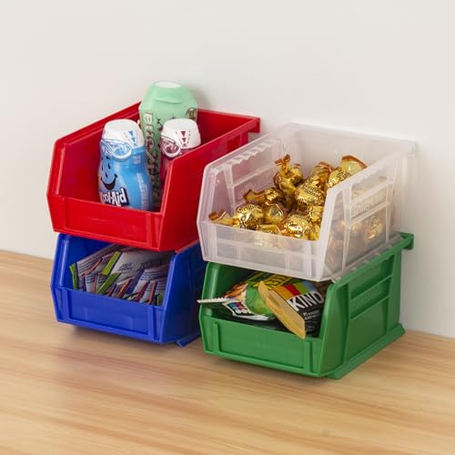 Akro-Mils 30210 AkroBins Plastic Storage Bins, Space-Saving Stackable Bins for Garage, Pantry, Craft Organization, 5" x 4" x 3", Blue, 6-Pack