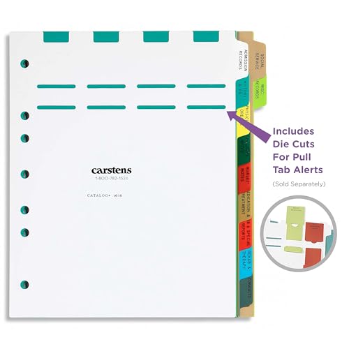 Carstens Heavy Duty Plastic Long-Term Care Divider Set, 11-Tab, with Pull Tab Die Cuts, 1616-00, for Side-Opening 3-Ring Binders, Case of 25 Sets - size: 11-Tab
