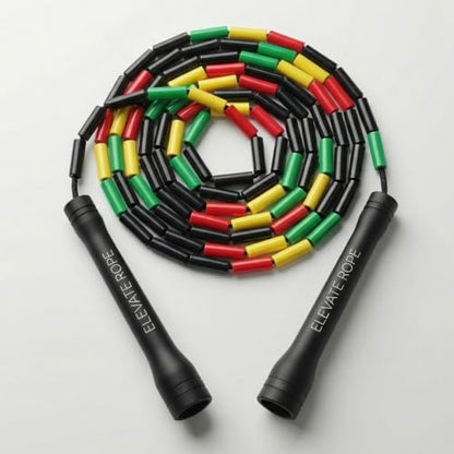 Elevate Rope Beaded Jump Rope, 1 in Beads, 10 ft Adjustable, Segmented - color: Rasta