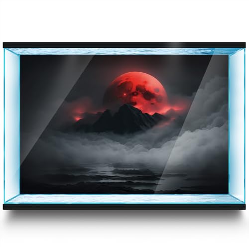 Aquarium Background Stickers - Red Moon Cloud Mist - Fish Tank Reptile Terrarium Decor Poster (120 x 60 cm / (47.2 x 23.6 inches))