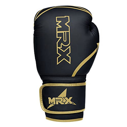 MRX Boxing Gloves Fighting Training Combat Train Workout Sparring Grappling Durable Light Weight Adult Punch Bag Glove Muay Thai Punching Mitts Kickboxing MMA Gloves Men and Women - color: Black Gold, size: 10 OZ