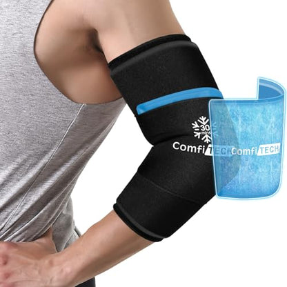 ComfiTECH Dual-Gel Elbow Ice Pack Wrap for Arm, Knee & Calf, L | Multi-Use Ice Sleeve with 30-Min Cooling for Tennis Elbows, Golfers Arm, Reusable Cold Compression for Muscle Relaxation - size: L-Dual-Gel
