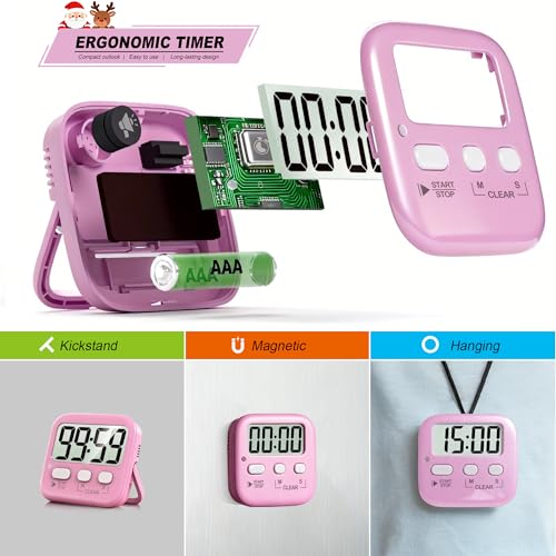 Antonki 2 Pack Digital Timer for Kids Classroom Kitchen Timers for Cooking - color: Relaxing Pink