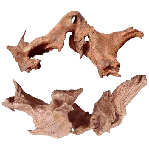Natural Large Aquarium Driftwood for Fish Tanks & Reptile Terrariums – Safe Fish Tank Decorations, Unique Twisted Branches 2-Piece 14-18 Inch Low Tannin, Easy to Sink - size: Large Mopani Driftwood 14 to 18 Inch (Pack of 2)