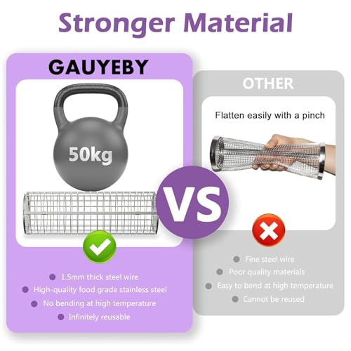 Rolling Grill Basket, Grill Baskets for Outdoor Grill, REMOVABLE HANDLE, Anti-Scorch Stainless Steel BBQ Net Tube for Meat, Shrimp, Vegetables, Grill Accessories, Gifts for Dad, Husband (Round)