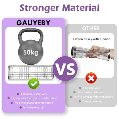 Rolling Grill Basket, Grill Baskets for Outdoor Grill, REMOVABLE HANDLE, Anti-Scorch Stainless Steel BBQ Net Tube for Meat, Shrimp, Vegetables, Grill Accessories, Gifts for Dad, Husband (Round)