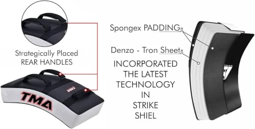 TMA Kick Shield Muay Thai Kickboxing, Heavy Curved Kicking Striking Body Pad, Target MMA Boxing Training, Kickboxing Body Shield, 3 Padded Handles, Karate Kicking Pads, Sparring Sheild