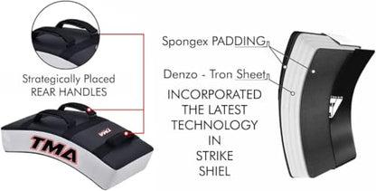 TMA Kick Shield Muay Thai Kickboxing, Heavy Curved Kicking Striking Body Pad, Target MMA Boxing Training, Kickboxing Body Shield, 3 Padded Handles, Karate Kicking Pads, Sparring Sheild