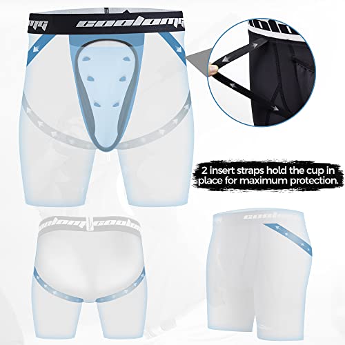 COOLOMG Men Compression Shorts with Cup Pocket Baseball Football, NO Cup - color: White, size: XX-Large