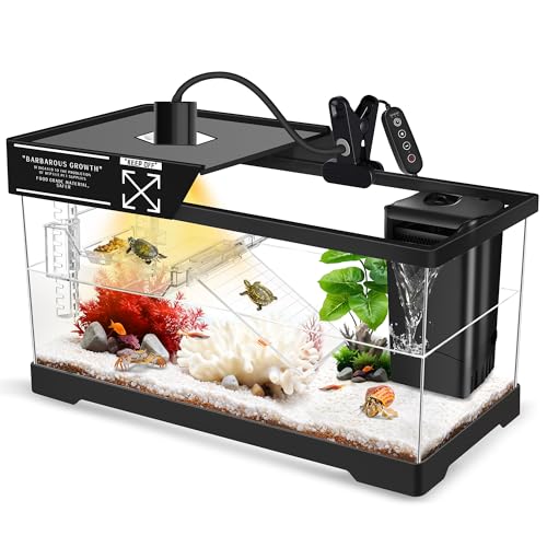 GOZILLA Aquatic Turtle Tank+Lamp+Filter Kit, Upgrade PC Turtle Tank Kit with Adjustable 360°Lamp & Filter,Reptile Habitat Lid,Hanging Platform for Small Reptiles.(19.68× 9.52× 9.44''/Large-Black)