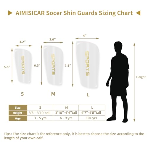 AIMISICAR Kids Youth Soccer Shin Guards for 3-15 Years Old, Boys & Girls - color: White, size: S ( 3'3" - 3'10" Tall )
