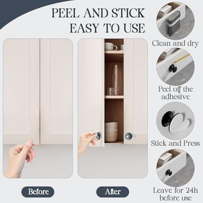 Adhesive Cabinet Knobs 4pcs Black Self-Stick Knobs Drill Free Dresser Drawer Pulls Stainless Steel Stick On Handles for Medicine Cabinets Drawer Cupboards Glass Sliding Door Terrarium Lid