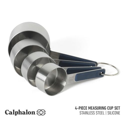 Calphalon Prime Measuring Cups, Kitchen Measurement Cup, 4-Piece Stainless Steel Kitchen Measuring Cup with Navy Silicone Handle Accurate, Durable for Dry and Liquid Ingredients - color: Navy Blue w/ Silicone (Prime - Measuring Cups), size: Measuring Cups