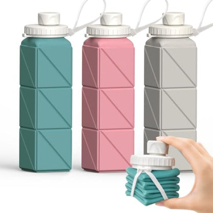 BEAUTAIL Collapsible Water Bottles 21oz/610mL, Silicone Travel Water Bottle | BPA Free, Leakproof & Reusable, Foldable Water Bottle for Traveling, Hiking, Cycling, Gym, School, Sports, Outdoor, 3-Pack - color: Blue+Pink+Starlight
