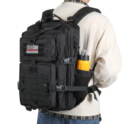 Hannibal Tactical MOLLE Assault Backpack, Tactical Backpack Military Army Camping Rucksack - color: Flag Patch With Water Bottle