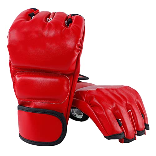GLOGLOW MMA Gloves Half Finger Red PU Material Kickboxing Gloves Open Palm for Adult Sports