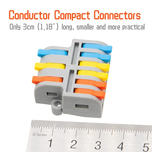 5Pcs Lever Wire Connectors, 3 in 6 Out Quick Wiring Cable Electrical Connector for 24-12 AWG