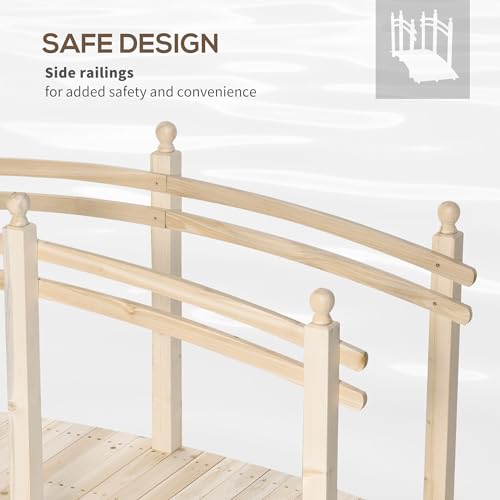 Aosom Outsunny 7.5' Wooden Arch Garden Bridge, Safety Rails for Backyard Ponds, Creeks, Streams, Natural - color: Natural Wood