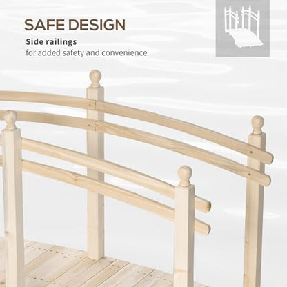 Aosom Outsunny 7.5' Wooden Arch Garden Bridge, Safety Rails for Backyard Ponds, Creeks, Streams, Natural - color: Natural Wood