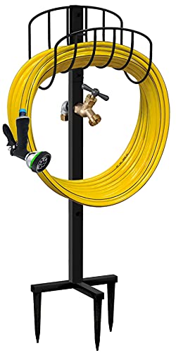 Freestanding Garden Hose Holder Stake with Brass Faucet, Heavy Duty Metal Water Pipe Storage Stand Rack for Outdoor - color: Wave With Faucet