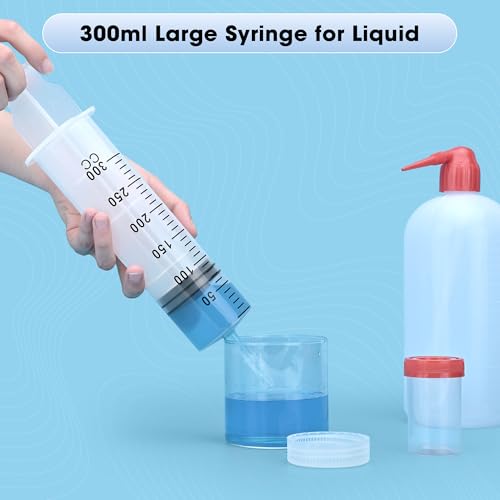 300mL Syringe for Liquid - Large Plastic Syringe with Tip Adapter for Scientific Labs, Oil Transfer, Plant Watering & Refilling