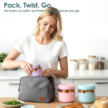 24 oz Glass Lunch Bowl Container with Lid | Leak & Spill Proof, BPA-Free, Microwave & Dishwasher Safe, Airtight Meal Prep & Food Storage Jar for Lunch, Salad, Soup, Overnight Oats, Stew, Yogurt