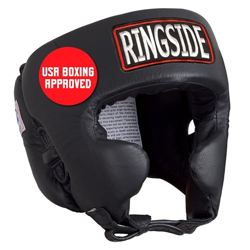 Ringside Competition Boxing Muay Thai MMA Sparring Head Protection Headgear with Cheeks - color: Black, size: Large