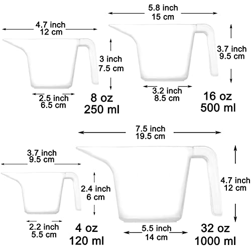 Youngever 4 Pack Plastic Measuring Cups Set, Nesting Mixing Bowls, Color Measuring Cups Set, 4oz, 8oz, 16oz, 36oz (Clear)