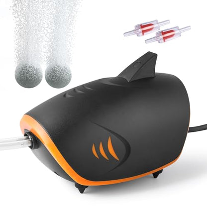 4W 110GPH Powerful Aquarium Air Pump, Quiet 2-outlets Aquarium Aerator, Adjustable Fish Tank Air Pump with Accessories, for 20-200 Gallon Tank, with ON/Off Button