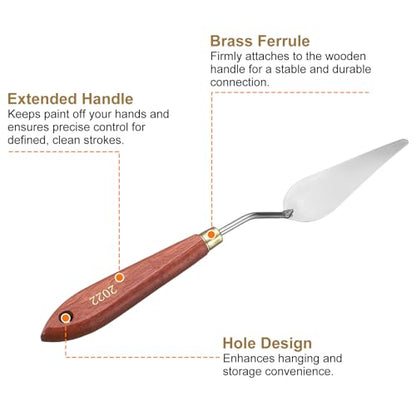 HARFINGTON Palette Knife Painting Tool 3.23" x 1.14" Stainless Steel Teardrop Blade 9.45" Length Spatula Painting Pallet Knives with Hole Beech Wood Handle for Oil Acrylic Canvas, Red/Silver