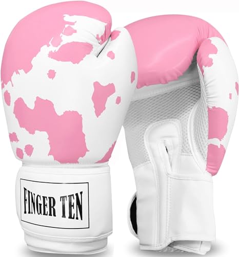 FINGER TEN Stylish Pattern Boxing Gloves Women 8-16 oz - color: Pink&White, size: 8 oz